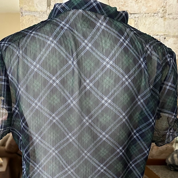 Sheer plaid top with ruffled neck and buttons and ruffled shirt sleeve - Picture 4 of 5